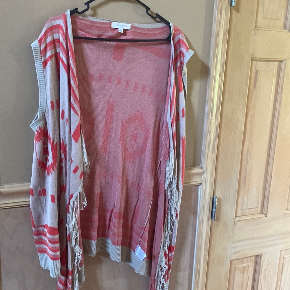 Umgee plus 1xl orange and tan with fringe vest